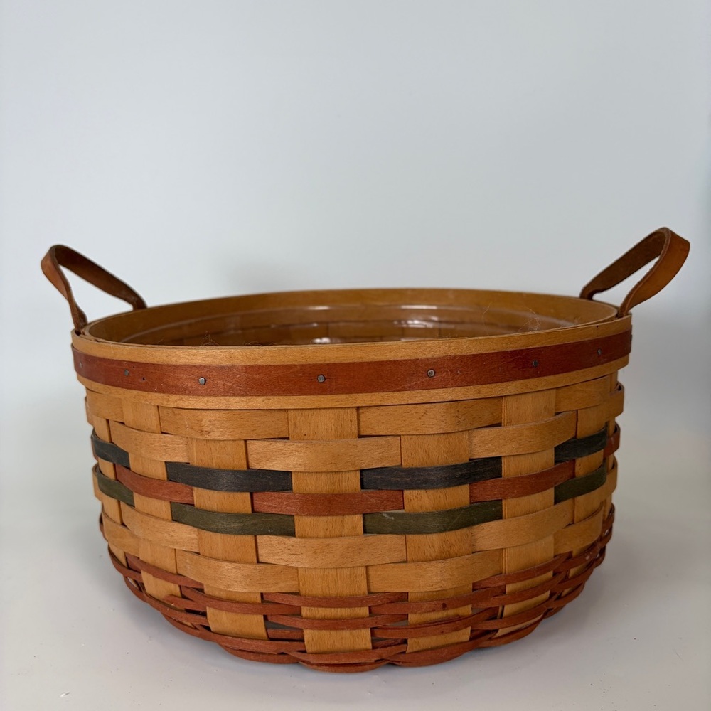 VTG 1995 Longaberger Shades of Autumn Basket of Plenty Double‎ Leather Handles